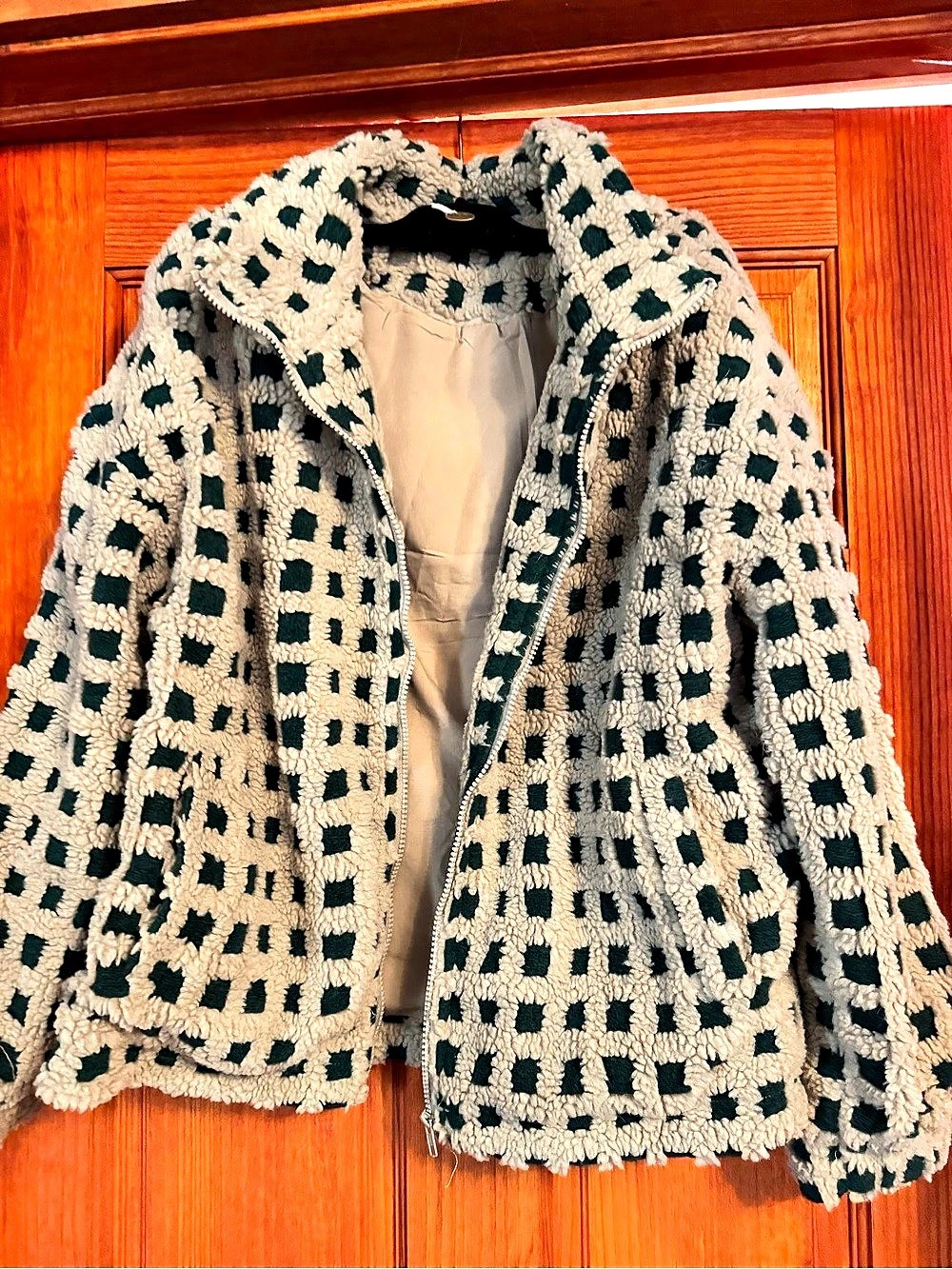 Geometric Zip Jacket in Green & Cream Like New